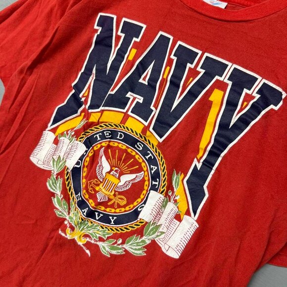 Vintage US Navy Red 90s Single Stitch Tee Shirt Medium - Picture 3 of 6